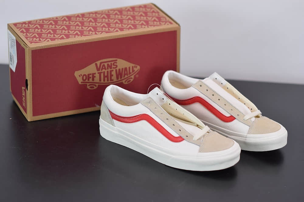 万斯Vans Style 36 Marshmal low权志龙同款低帮米白红帆布鞋纯原版本 货号：VN0A3DZ3PXS