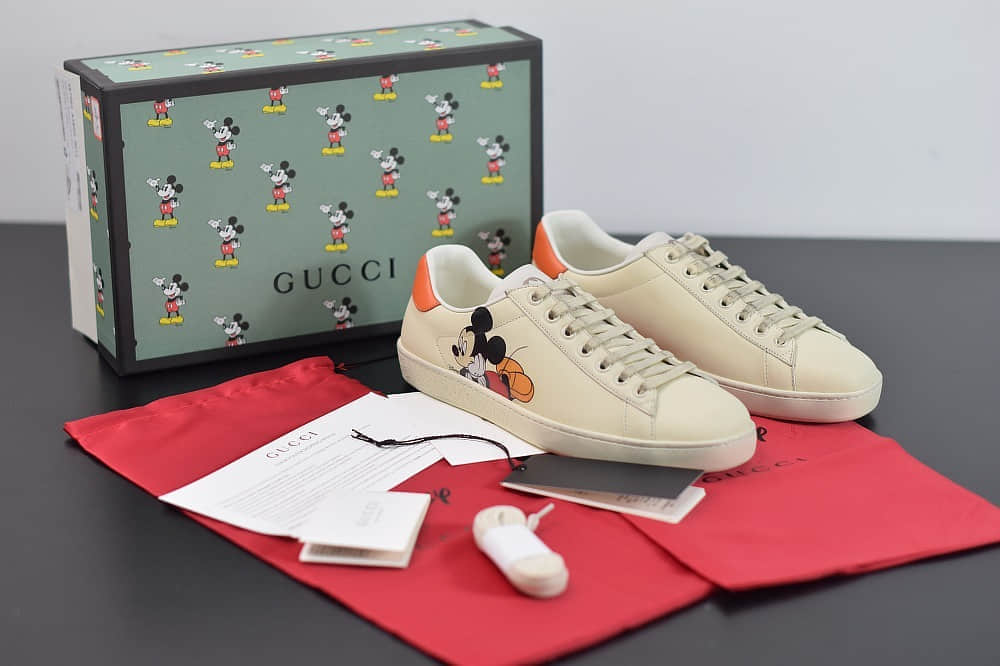 古驰Gucci Ace X Disney小白鞋系列低帮米奇做旧休闲鞋纯原版本 货号：603697AYO709591