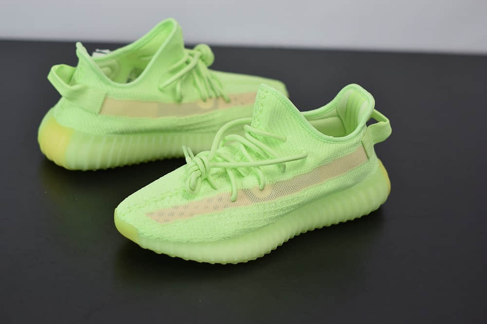 阿迪达斯Adidas Yeezy Boost 350 V2荧光绿休闲慢跑鞋纯原版本 货号：EG5293