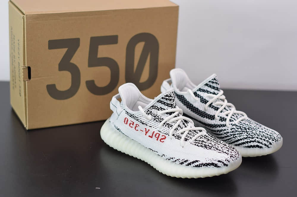 阿迪达斯ADIDAS YEZZY 350 V2白斑马爆米花休闲慢跑鞋纯原版本 货号：CP9654