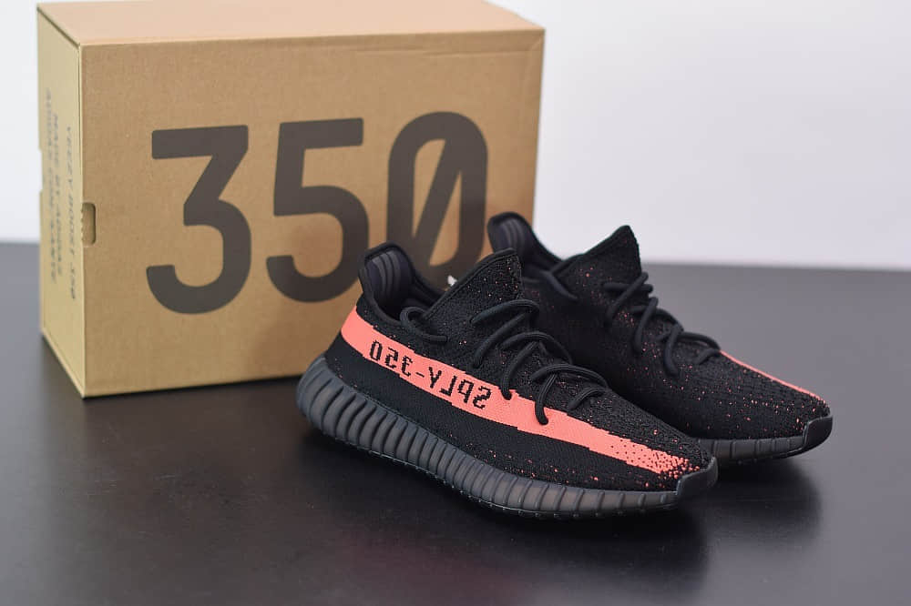 阿迪达斯ADIDAS YEZZY 350 V2黑红爆米花休闲慢跑鞋纯原版本 货号：BY9612