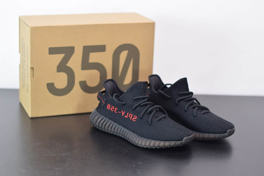 阿迪达斯ADIDAS YEZZY 350 V2黑红字爆米花休闲慢跑鞋纯原版本 货号：CP9652