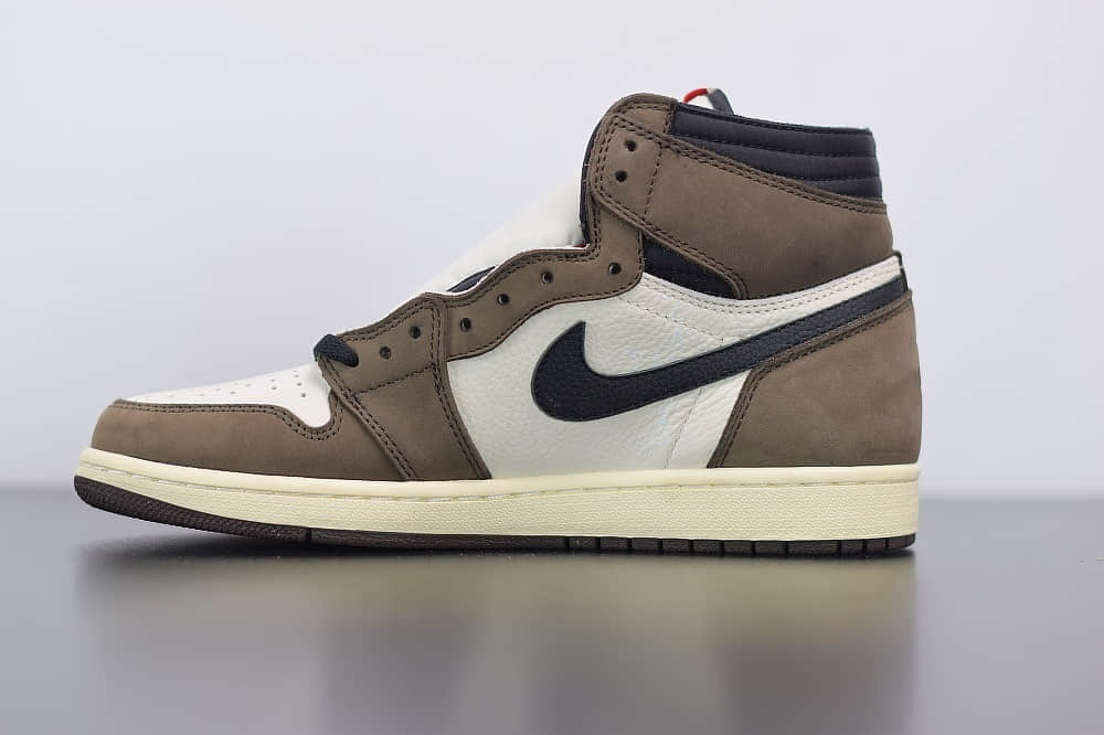 乔丹Air Jordan aj1 AJ1联名TS倒钩深棕鬼脸板鞋纯原版本 货号：CD4487-100