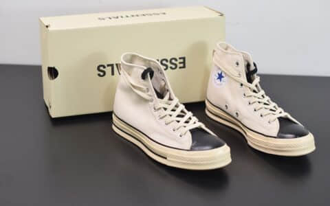 匡威Fear Of God Essentials x Converse 70s FOG匡威联名高帮米白黑硫化鞋纯原版本 货号：167955C