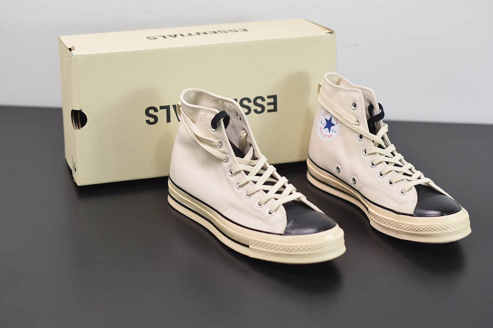 匡威Fear Of God Essentials x Converse 70s FOG匡威联名高帮米白黑硫化鞋纯原版本 货号：167955C