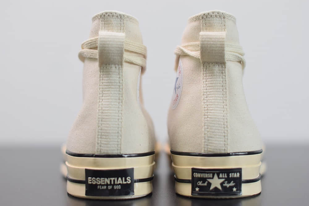 匡威Fear Of God Essentials x Converse 70s FOG匡威联名高帮米白黑硫化鞋纯原版本 货号：167955C