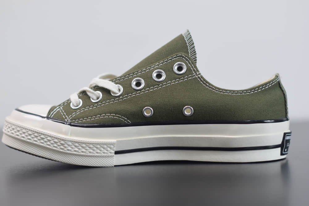 匡威converse all star1970S三星标低帮军绿色硫化帆布鞋纯原版本 货号：162060C