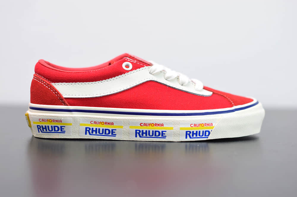 万斯Vans x Rhude Bold Ni 联名款加州车牌串标红黄配色复古滑板鞋纯原版本 货号：VN0A3WLPTHF
