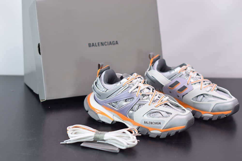 巴黎世家Balenciaga Sneaker Tess s.Gomma MAILLE WHITEORANGE白紫色三代户外概念鞋纯原版本