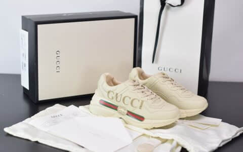 古驰Gucci Rhyton做旧复古米白色logo标识老爹鞋纯原版本货号：500877 DRW009522