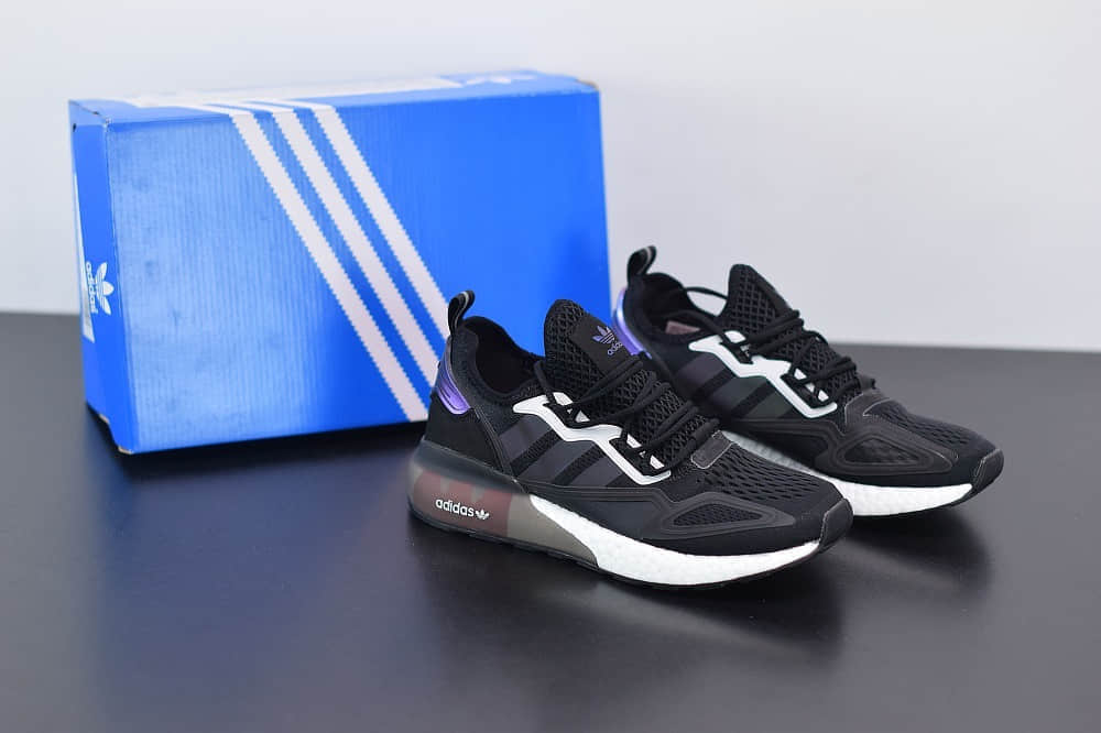 阿迪达斯adidas Originals ZX 2K Boost极光黑紫爆米花运动鞋纯原版本 货号：FX7475