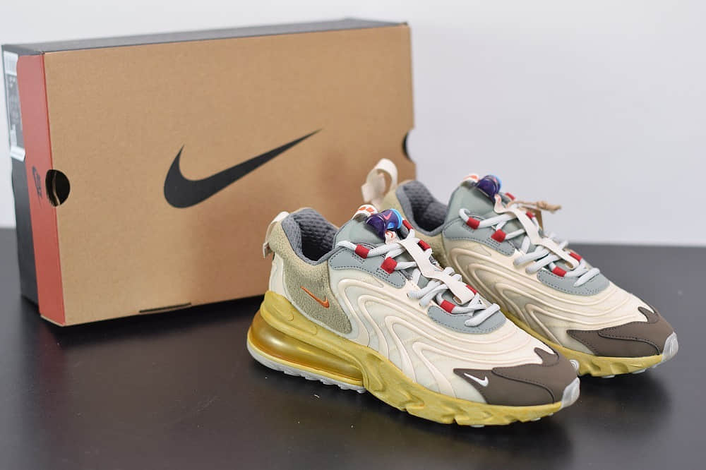 耐克Travis Scott x Air Max 270 React Cactus Jack TS联名款米黄气垫鞋纯原版本 货号：CT2864-200