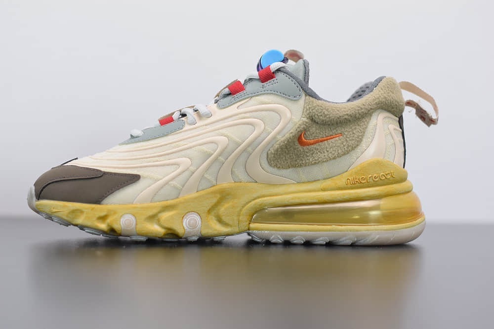 耐克Travis Scott x Air Max 270 React Cactus Jack TS联名款米黄气垫鞋纯原版本 货号：CT2864-200