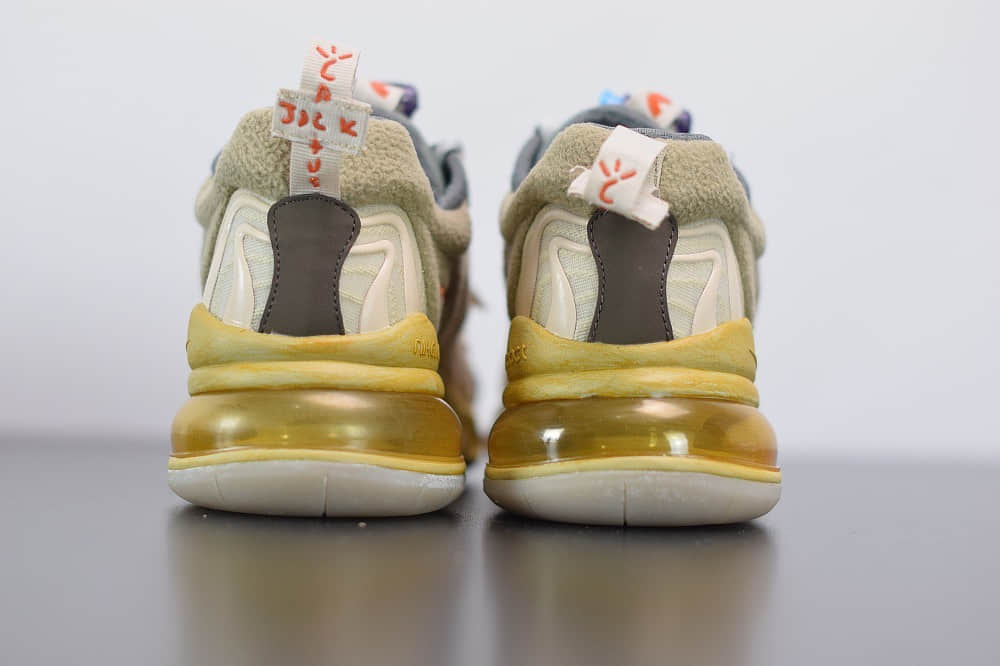 耐克Travis Scott x Air Max 270 React Cactus Jack TS联名款米黄气垫鞋纯原版本 货号：CT2864-200