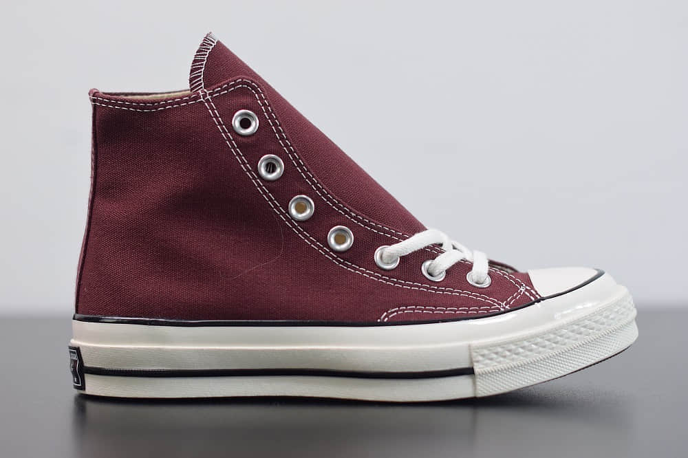 匡威converse all star1970S三星标高帮酒红色硫化帆布鞋纯原版本 货号：162051C