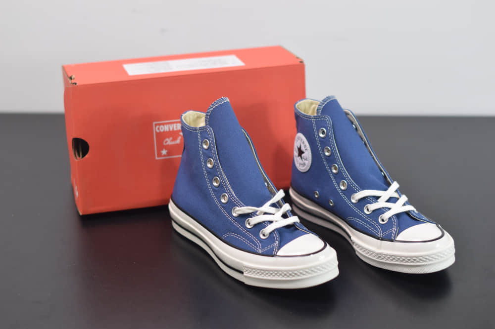 匡威converse all star1970S三星标高帮海军蓝色硫化帆布鞋纯原版本 货号：162055C