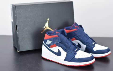 乔丹Air Jordan 1 Mid AJ1 美国队长奥运海军蓝中帮篮球鞋纯原版本 货号：852542-104