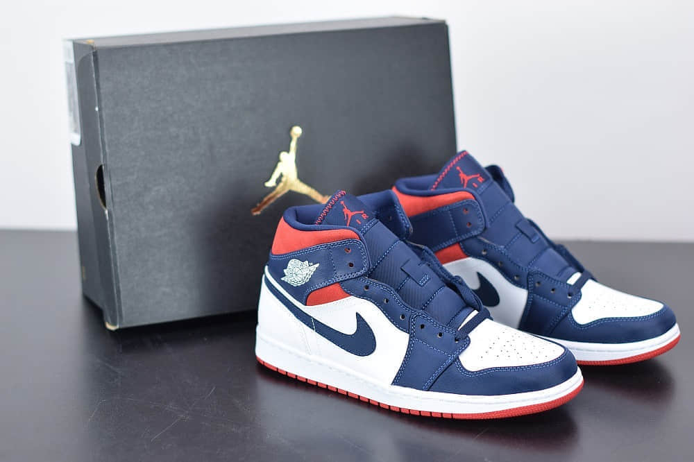 乔丹Air Jordan 1 Mid AJ1 美国队长奥运海军蓝中帮篮球鞋纯原版本 货号：852542-104