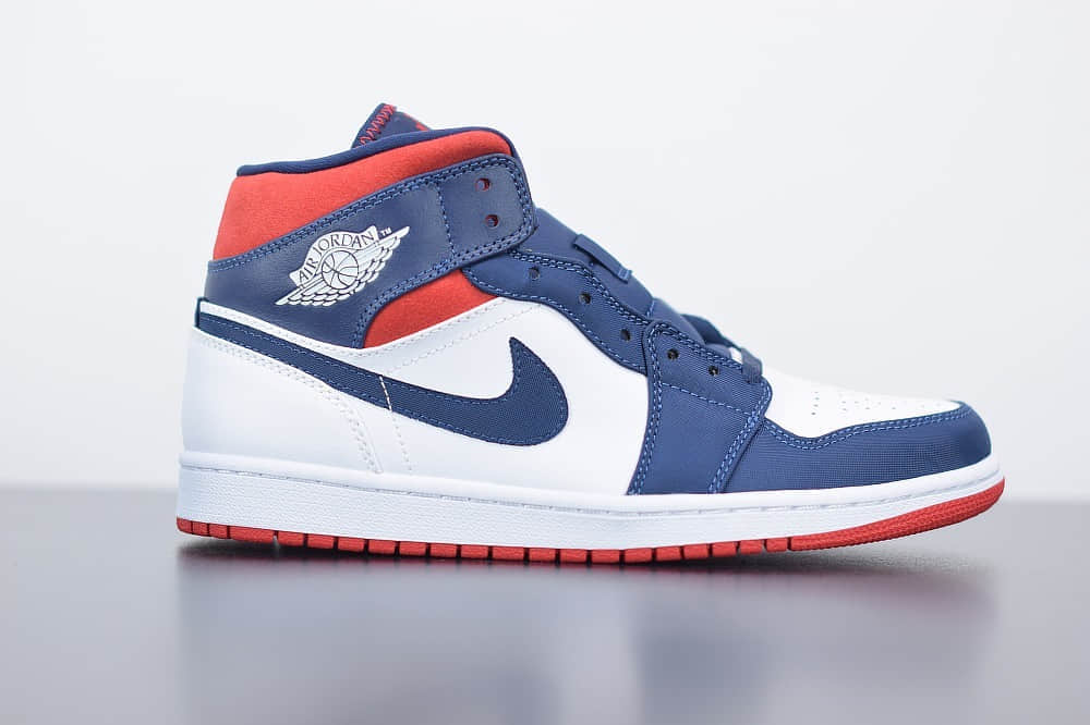 乔丹Air Jordan 1 Mid AJ1 美国队长奥运海军蓝中帮篮球鞋纯原版本 货号：852542-104