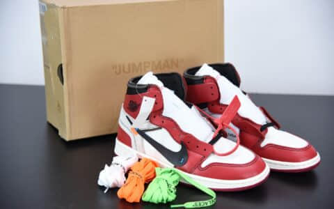 乔丹OFF WHITE x AIR JORDAN AJ1 10X OW白红芝加哥1.0联名款纯原版本 货号：AA3834-101