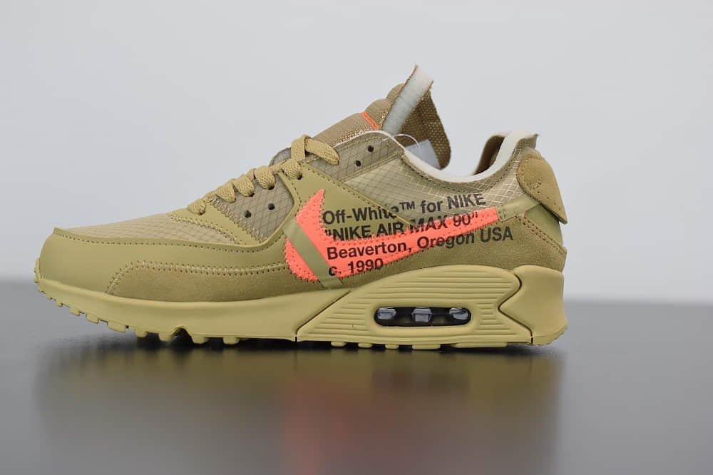 耐克OFF-WHITE x Air Max 90沙漠黄复古气垫百搭休闲运动慢跑鞋纯原版本 货号：AA7293-200