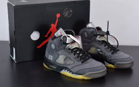 乔丹OFF-WHITE X Air Jordan 5 OW联名黑蝉翼男子文化篮球鞋纯原版本 货号：CT8480-001