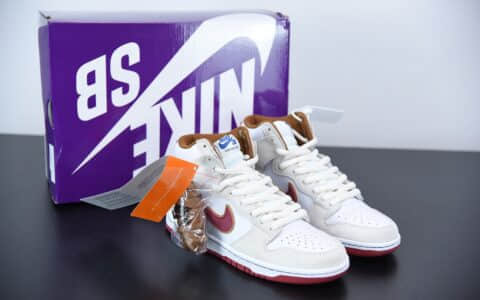 耐克Nike SB Dunk High “Team Crimson” 骑士队米白红钩高帮板鞋纯原版本 货号：CV9499-100