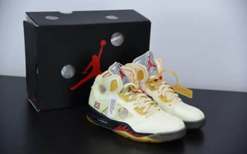 乔丹Air Jordan 5 x off white 联名款金蝉翼篮球鞋纯原版本 货号：DH8565-100