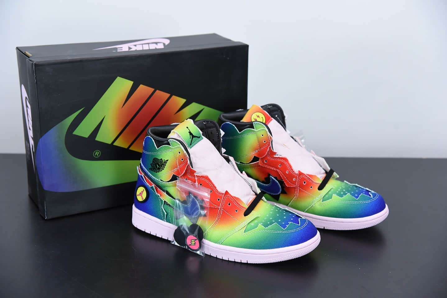 乔丹JBalvin x Air Jordan 1 Retro High OG雷鬼天王超级碗彩虹扎染联名款纯原版本 货号：DC3481-900