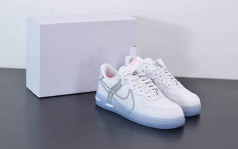 耐克Nike Air Force 1 React DMSXWhiteLightSail-Rush Ice 白灰冰蓝空军一号新型瑞亚轻量低帮百搭板鞋纯原版本 货号：CQ8879-100