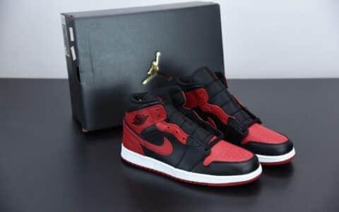 乔丹Air Jordan 1 Mid “Bred” 黑红小禁穿中帮百搭休闲运动板鞋纯原版本 货号：554724-074