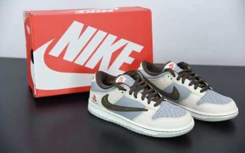 耐克Travis Scott x Playstation x SB Dunk Low 三方联名米白雾蓝低帮滑板鞋纯原版本 货号：CU1726-800