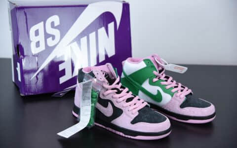 耐克Nike SB Dunk High ProInvert Celtics 黑粉白绿凯尔特人扣篮系列高帮休闲运动滑板板鞋纯原版本 货号：CU7349-001