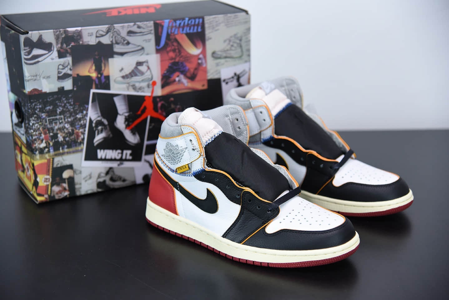 乔丹Union Los Angeles x Air Jordan 1 Retro High OG NRGRedBlack Store List 联名拼接黑脚趾高帮板鞋纯原版本 货号：BV1300-106