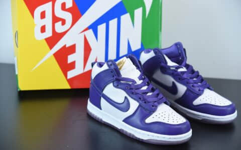 耐克Nike SB Dunk High Varsity Purple 扣篮系列白紫配色复古高帮休闲运动滑板鞋纯原版本 货号：DC5382-100