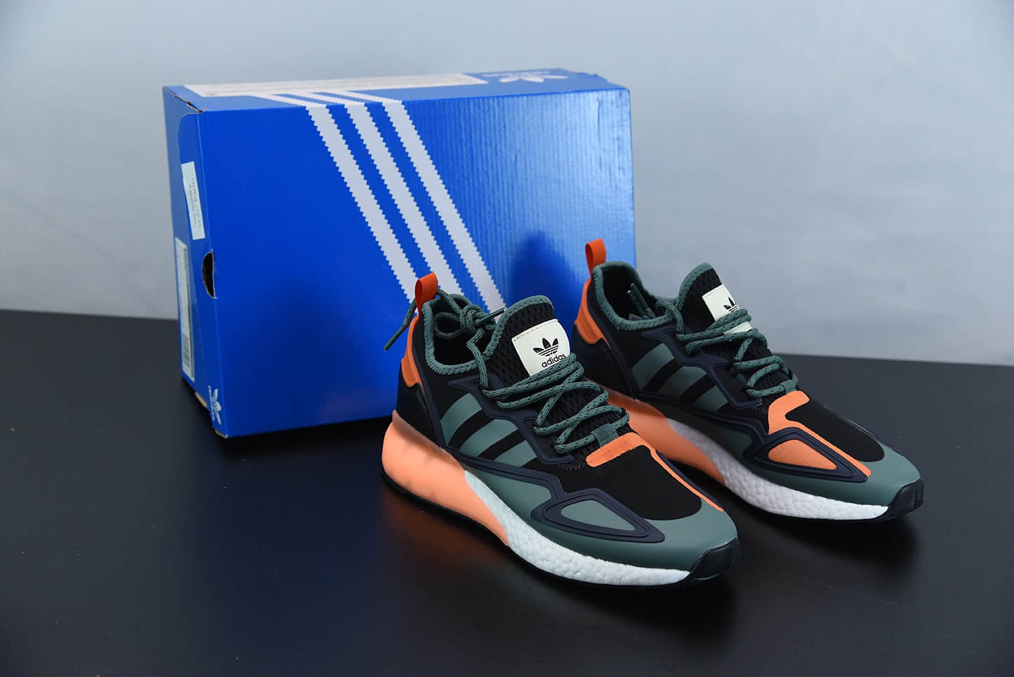 阿迪达斯 Adidas Originals ZX 2K Boost黑绿橙深蓝色震休闲运动跑鞋纯原版本 货号：FZ0218