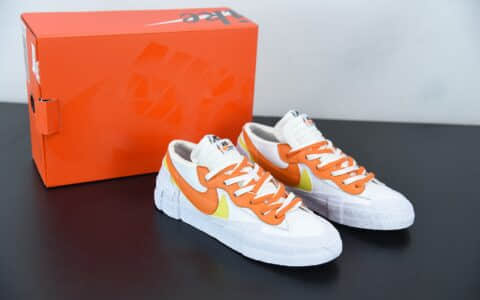 耐克Sacai x Nk Blazer low 白橙解构全新联名开拓者低帮休闲板鞋纯原版本 货号：DD1877-100