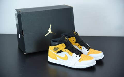 乔丹Air Jordan 1 Mid白黄中邦篮球鞋纯原版本 货号：554724-170