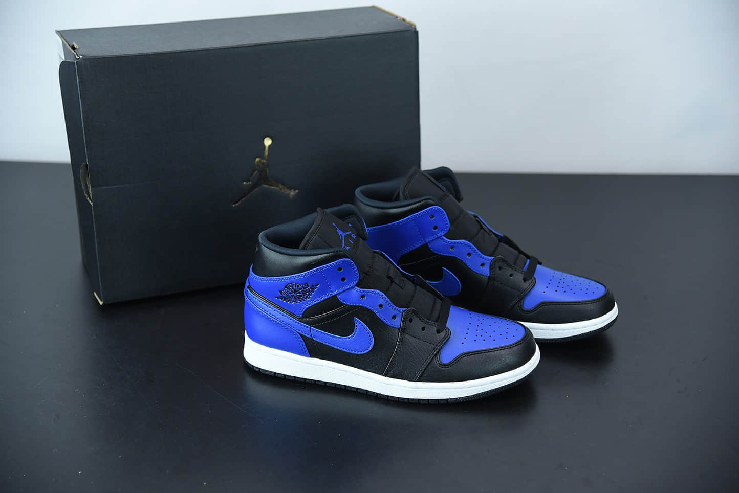 乔丹Air Jordan 1 Mid 黑蓝中邦篮球鞋纯原版本 货号：554724-077