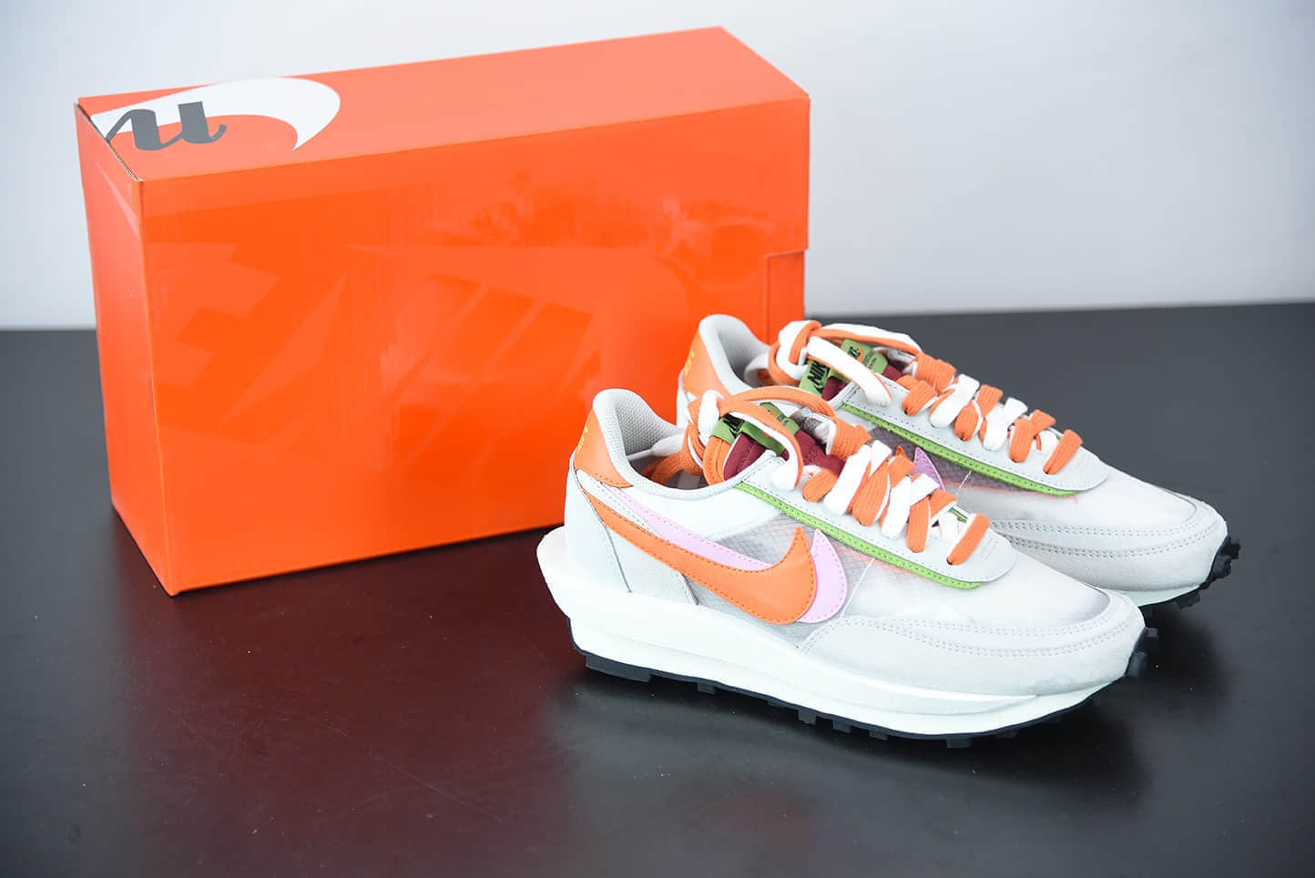 耐克Sacai x Nike LVD Waffle Daybreak网纱浅灰橘酒红联名款解构双勾双标双鞋带厚底休闲跑步鞋纯原版本 货号：DH1347-100