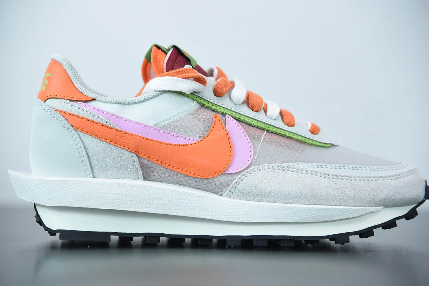 耐克Sacai x Nike LVD Waffle Daybreak网纱浅灰橘酒红联名款解构双勾双标双鞋带厚底休闲跑步鞋纯原版本 货号：DH1347-100