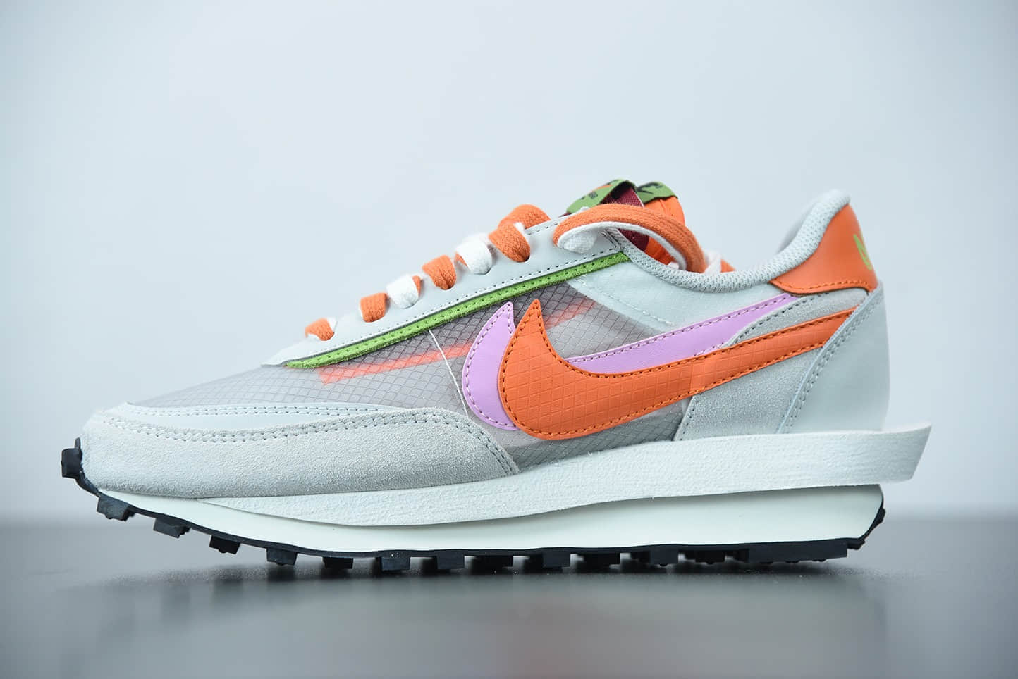 耐克Sacai x Nike LVD Waffle Daybreak网纱浅灰橘酒红联名款解构双勾双标双鞋带厚底休闲跑步鞋纯原版本 货号：DH1347-100