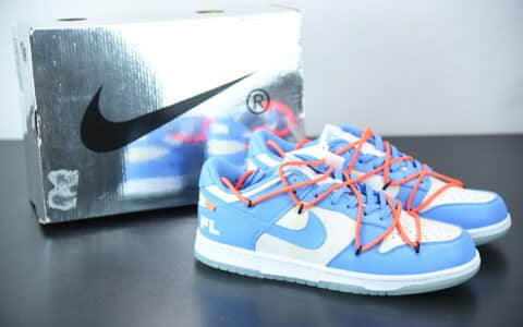 耐克Off-White x Futura x Dunk OW Coast 联名款北卡蓝配色复古滑板鞋纯原版本 货号：DD0856-403