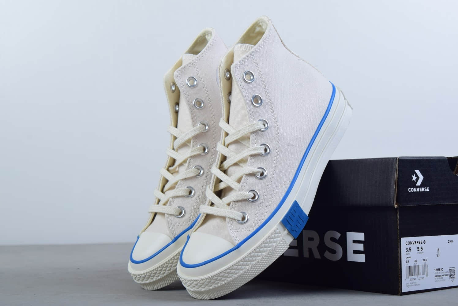 匡威Converse x undefeated 洛杉矶潮牌合作款白蓝高帮帆布鞋纯原版本 货号：171161C