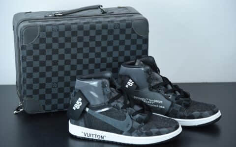 乔丹Louis Vuitton x OFF WHITE – Air Jordan 1 乔丹LV经典联名中帮行李箱版本潮流情侣运动休闲板鞋纯原版本 货号：AQ0818-158