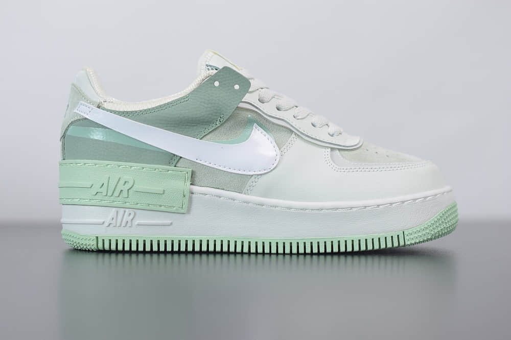 耐克Nike Air Force 1 Shadow 空军马卡龙灰淡绿3M反光低帮板鞋纯原版本 货号：CW2655-001