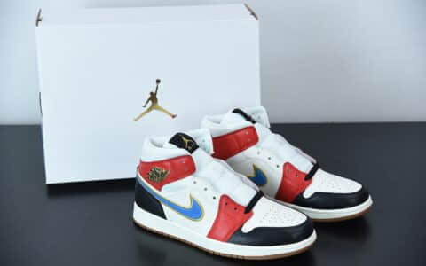 乔丹Air Jordan 1 Mid 黑白红灯芯绒蓝勾中帮休闲板鞋纯原版本 货号：DC1426-100