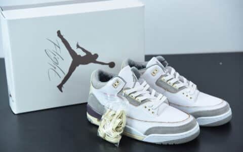 乔丹Air Jordan 3 x A Ma Maniere米白灰做旧氧化限量联名篮球鞋纯原版本 货号：DH3434-110