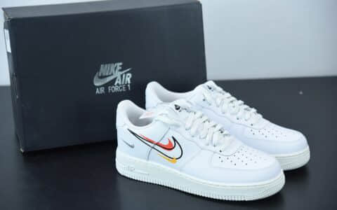 耐克Nike Air Force 1 LowMulti Swoosh白多彩勾全白鞋面空军一号低帮百搭休闲运动板鞋纯原版本 货号：DM9096-100