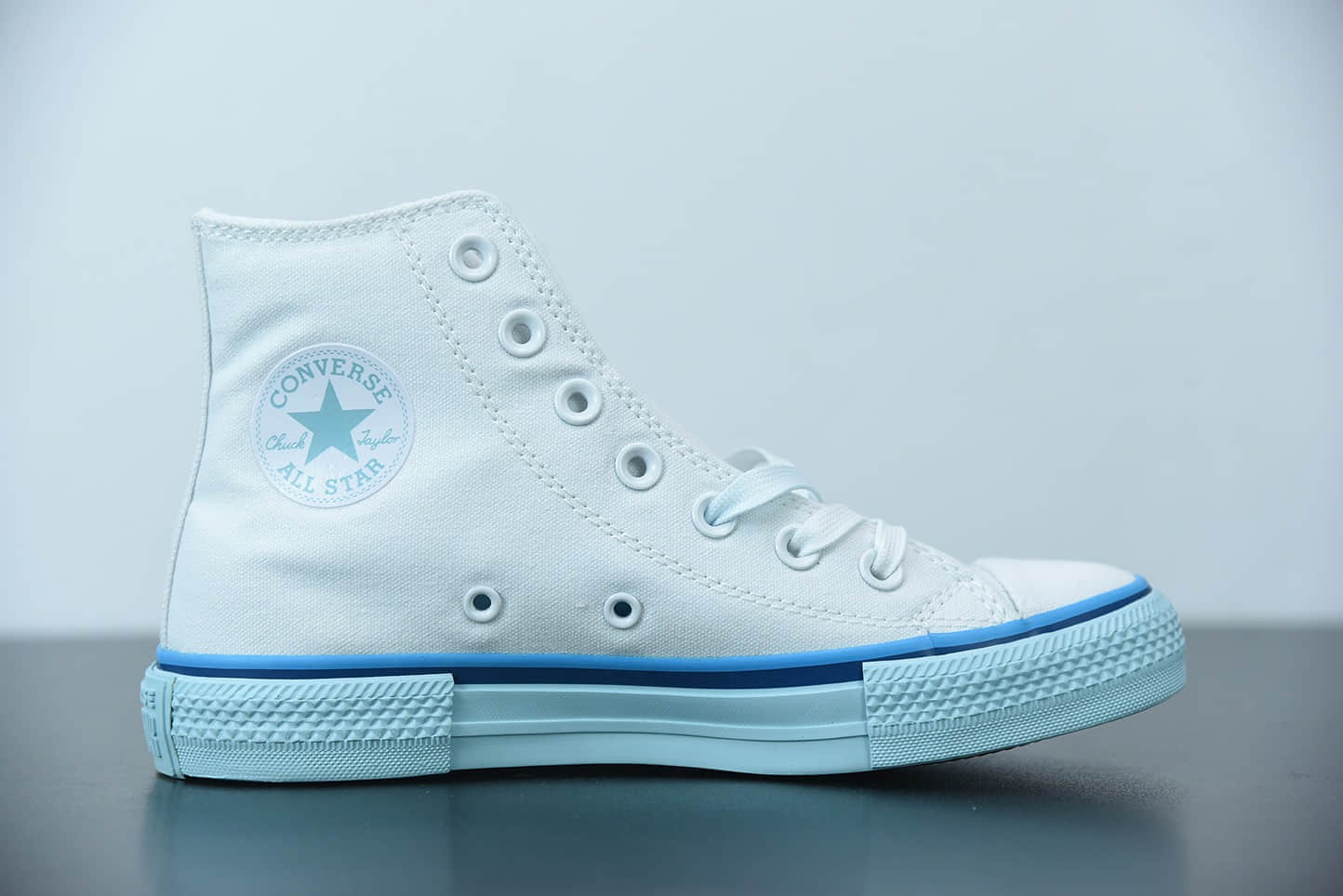 匡威 Converse All Star 清新蓝高帮奶蓝渐变鞋带硫化帆布鞋纯原版本 货号： 568805C